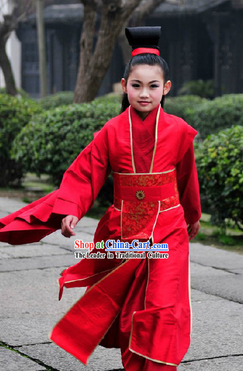 Ancient Chinese Red Hanfu Clothing for Kids