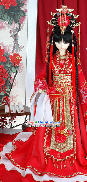 Ancient Chinese Imperial Princess Red Hair Accessoreis and Wig Complete Set