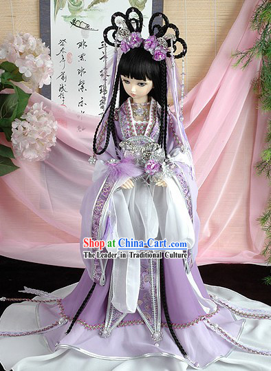 Ancient Chinese Imperial Empress Purple Costumes, Hair Accessoreis and Wig Complete Set