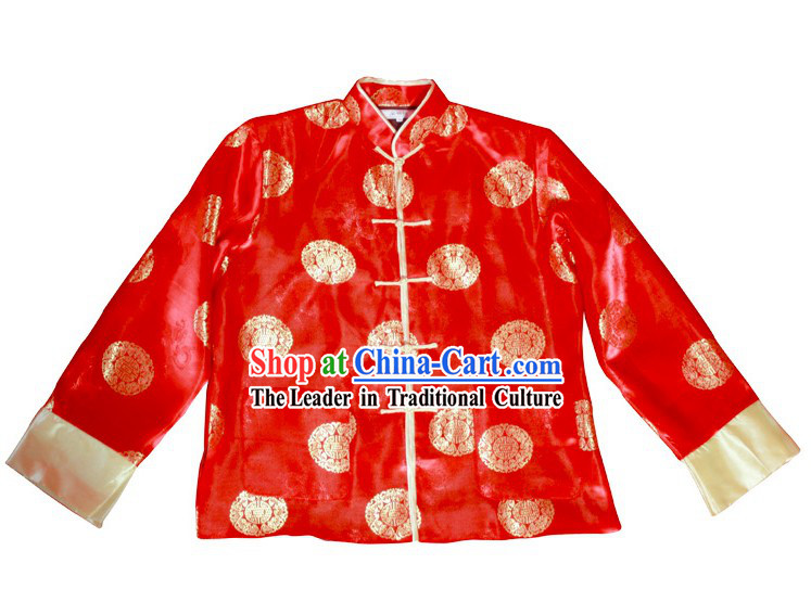 Ancient Chinese Lucky Red Dragon Wedding Blouse for Bridegrooms