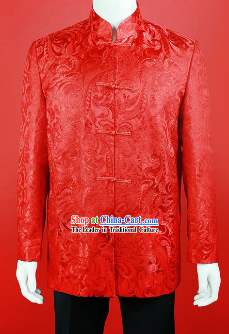 Traditional Chinese Red Wedding Blouse for Bridegrooms