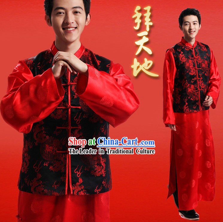 Traditional Red and Black Wedding Dragon Suit for Man