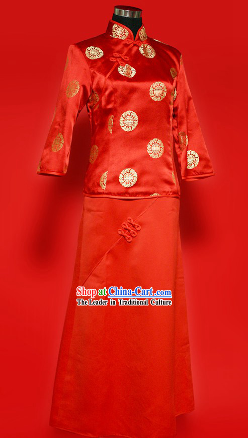 Chinese Old Style Red Xiao Feng Xian Wedding Suit