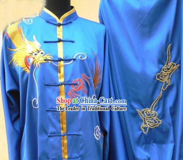 Blue Silk Kung Fu Tournaments Uniform for Men