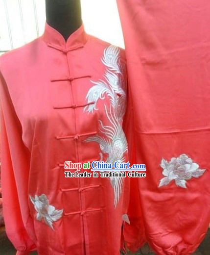 Red Silk Phoenix Kung Fu and Tai Chi Uniform for Women