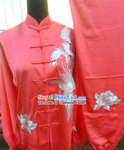 Red Silk Phoenix Kung Fu and Tai Chi Uniform for Women