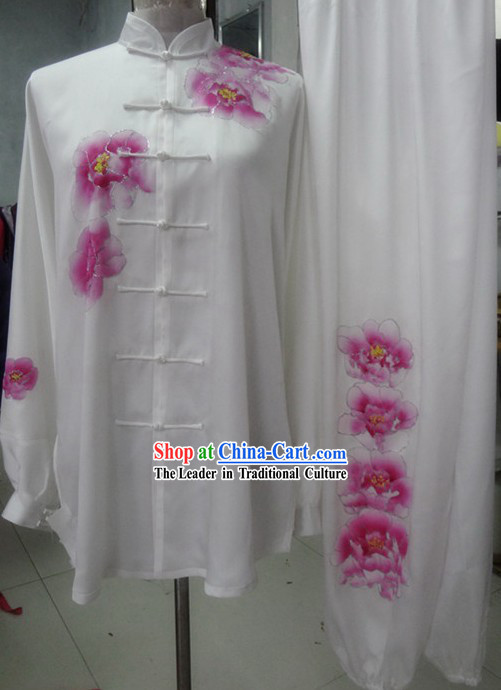 Supreme Silk Embroidered Flower Kung Fu Master Competition Uniform Complete Set