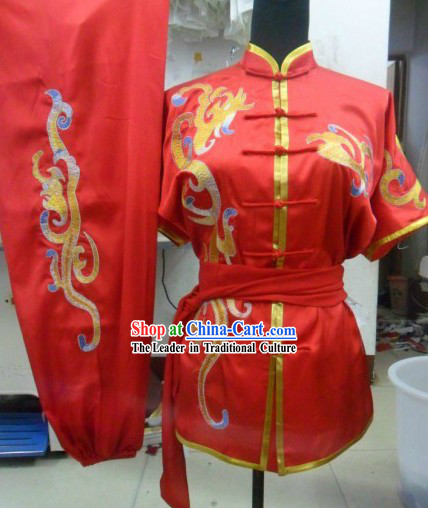 Chinese Classic Red Silk Embroidery Wu Shu Uniform for Men