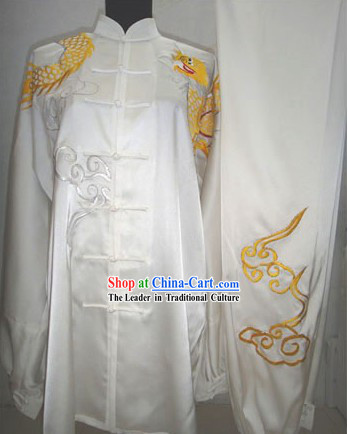 White Silk Dragon and Cloud Kung Fu Dress for Men