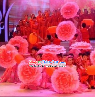 Chinese Pink Peony Flower Dance Umbrella