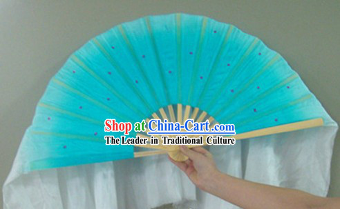 Chinese Color Transition Light Blue Sequins Silk Dance Fan