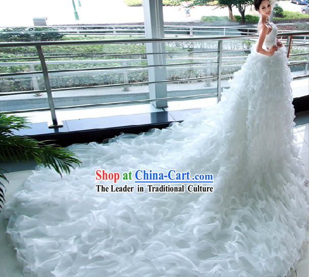 Amazing White Bridal Wedding Veil Dress with Long Trail