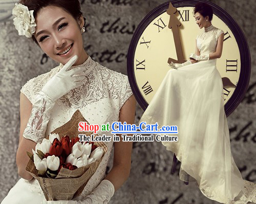 Traditional Chinese Qipao Style Wedding Veil Bridal Dress for Brides