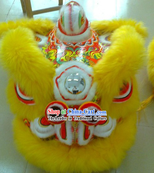 Supreme Yellow Long Wool Competition and Parade Lion Dance Costume Complete Set