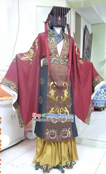 Ancient Chinese Palace Emperor Clothes and Hat Complete Set