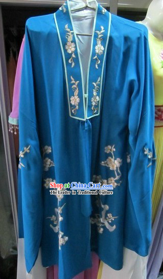 Chinese Opera Blue Embroidered Flower Costumes for Women