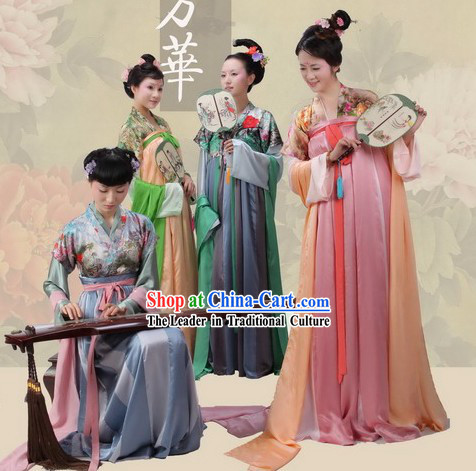 Ancient Chinese Tang Dynasty Palace Women Clothes 4 Sets