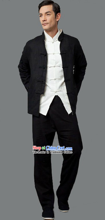 Bruce Lee Li Xiaolong Kung Fu White Shirt Black Blouse and Pants Clothes and Shoes Complete Set
