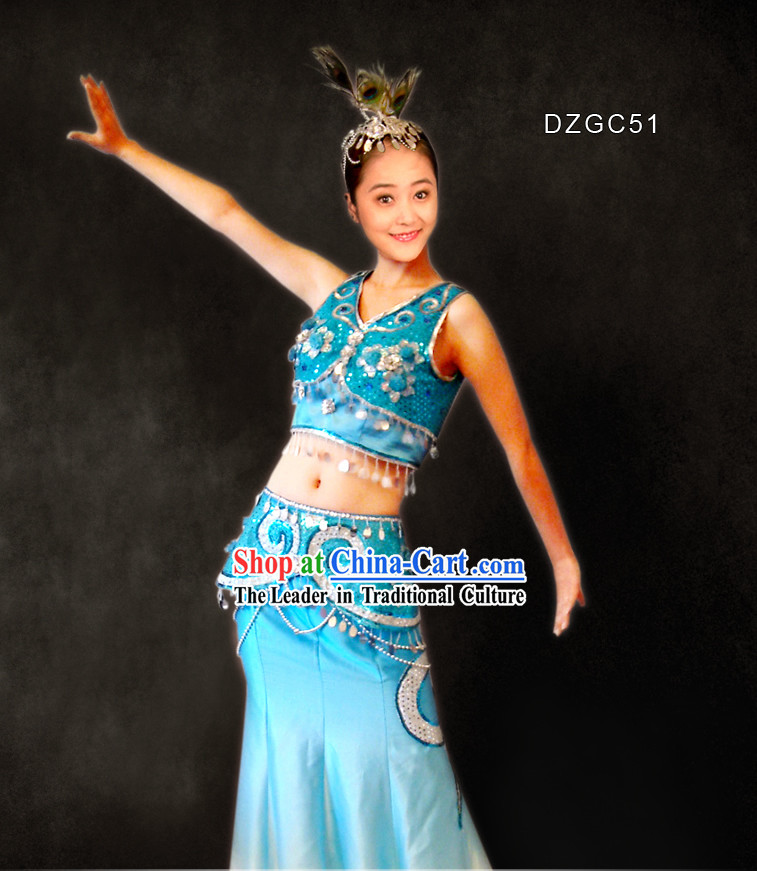 Chinese Traditional Folk Peacock Dance Costumes Complete Set