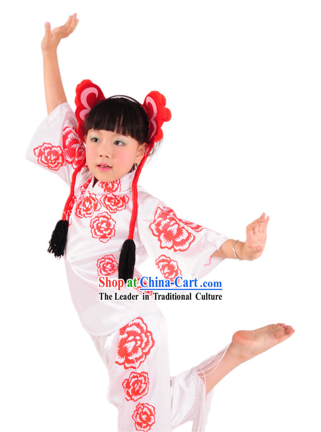 Traditional Chinese Paper-cut Dance Costume and Mask for Children