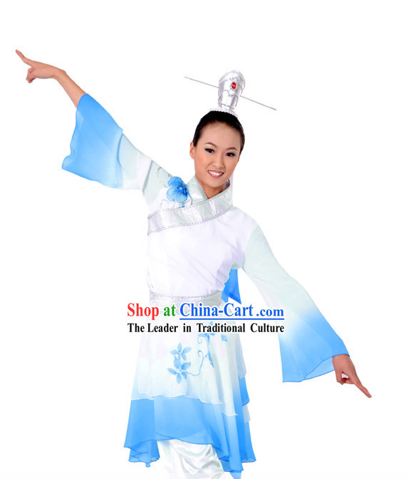 Chinese Classical Color Transition Dance Costume and Headpiece Complete Set for Men or Women