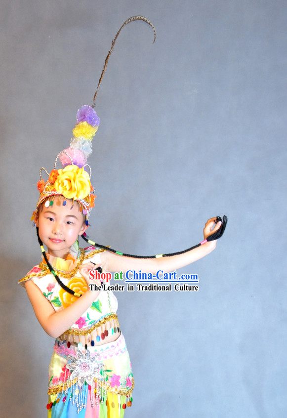 Chinese Classic Qiao Hua Dan Dance Costumes and Headpiece Complete Set for Children