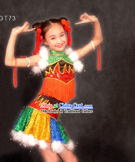 Chinese Modern Dance Costume and Hair Accessories for Girls