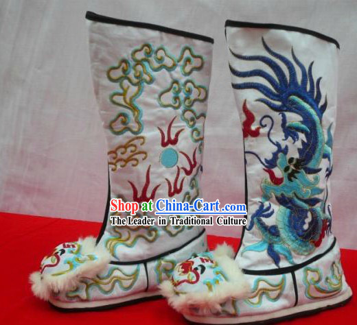 Chinese Opera General Embroidered Dragon Long Boots for Men