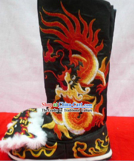 Chinese Stage Performance General Embroidered Long Boots for Men