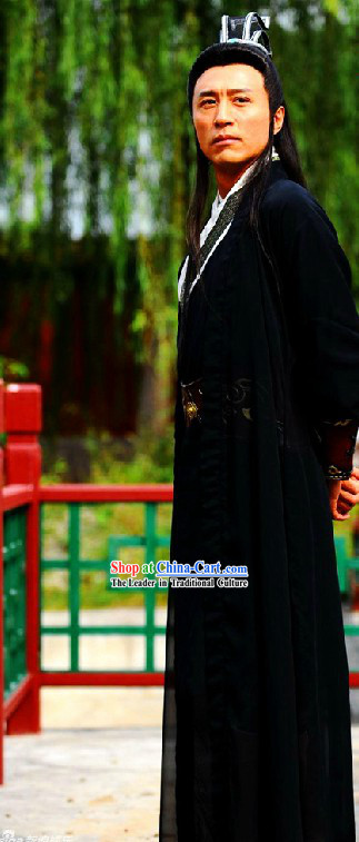 Ancient Chinese Black Costumes and Hat for Men