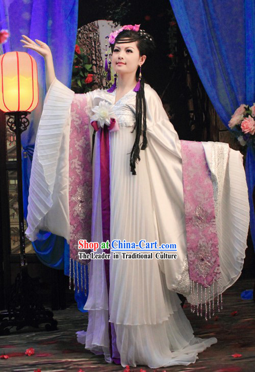 Ancient Chinese Princess Wide Sleeve White Clothing and Hair Accessories