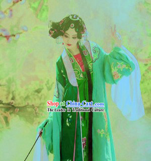 Traditional Chinese Beijing Opera Style Female Clothing and Headpiece