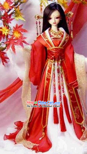 Traditional Chinese Red Wedding Dress Complete Set for Women