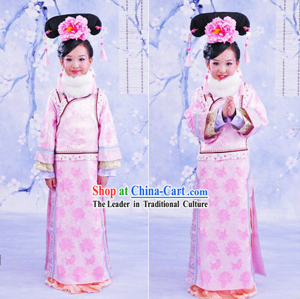 Traditional Chinese Palace Princess Dress and Headpiece for Girls