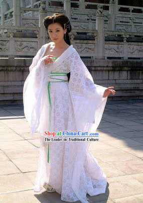 Ancient Chinese Tang Dynasty Empress White Costumes Complete Set