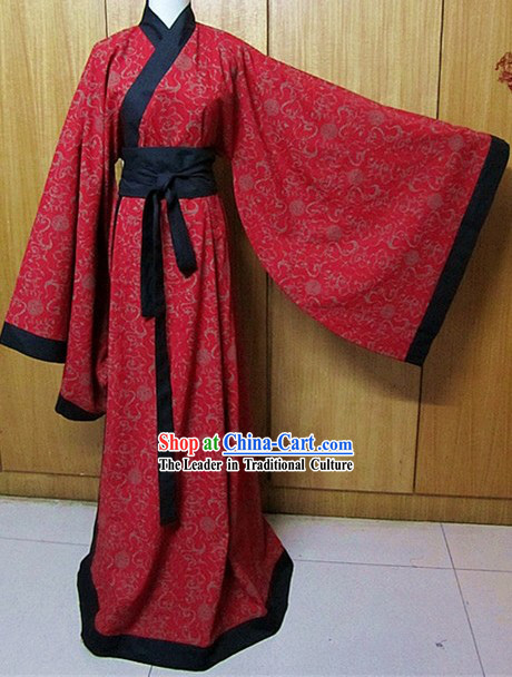 Ancient Chinese Han Dynasty Red Flower Clothing for Women