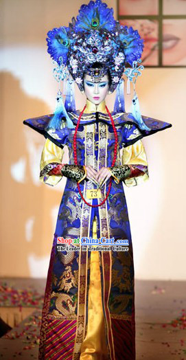 Ancient Chinese Empress Stage Performance Costume and Headpiece