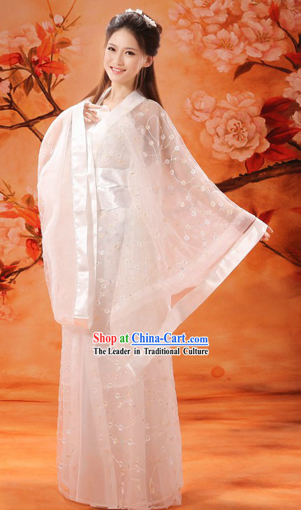 Ancient Chinese White Fairy Flower Clothing for Women