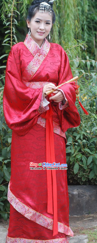 Ancient Chinese Red Auspicious Cloud Wedding Dress for Women