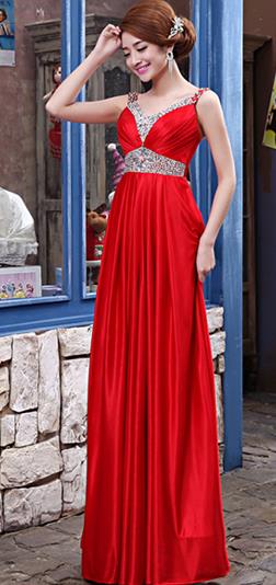 Traditional Chinese Celebrity Red Wedding Evening Dress