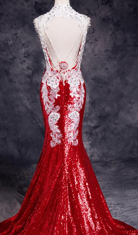 Stunning Chinese Red Wedding Evening Dress