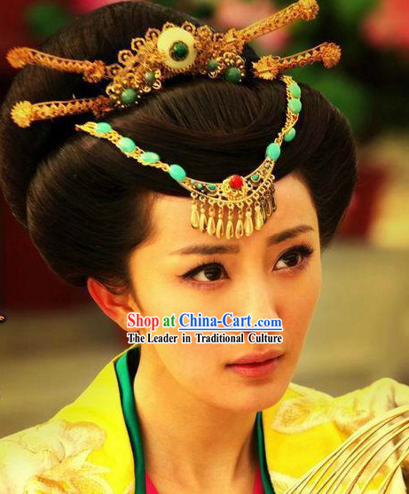 Ancient Chinese Handmade Princess Hair and Forehead Accessories Complete Set