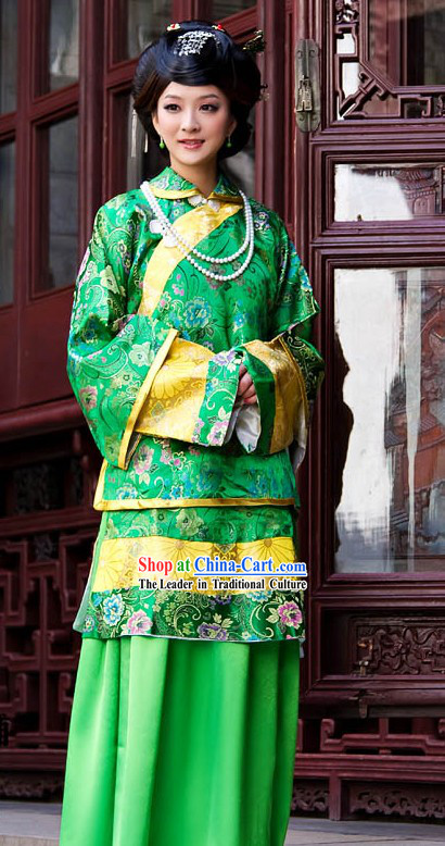 Traditional Chinese Mandarin Green Clothing for Women