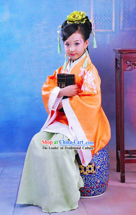 Ancient Chinese Orange Hanfu Clothing for Kids