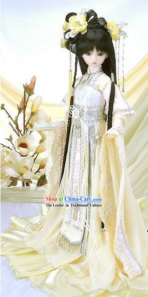 Ancient Chinese Light Yellow Princess Clothing and Hair Accessories Complete Set for Women