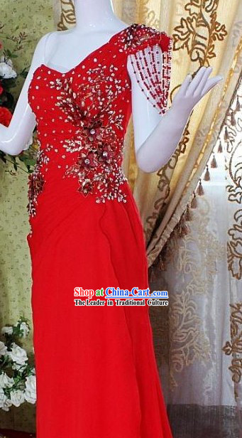 Lucky Red Chinese Wedding Evening Dress