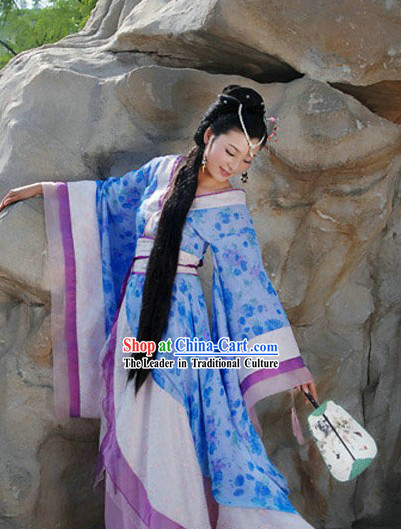 Ancient Chinese Blue Flower Women Clothing