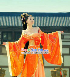 Ancient Chinese Palace Yang Yuhuan Orange Costume