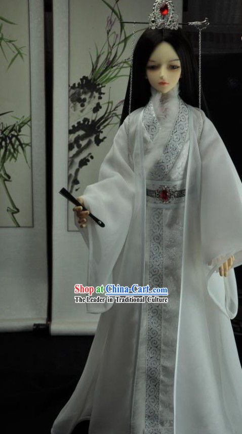 Ancient Chinese Prince White Clothes and Crown for Men
