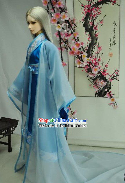 Ancient Chinese Poet Blue Clothes for Men